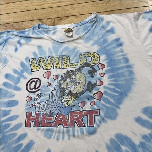 Vtg 2000 LOONEY TUNES Tazmanian Devil Wild Heart Taz Shirt Womens 26W/28W TieDye - Picture 12 of 16
